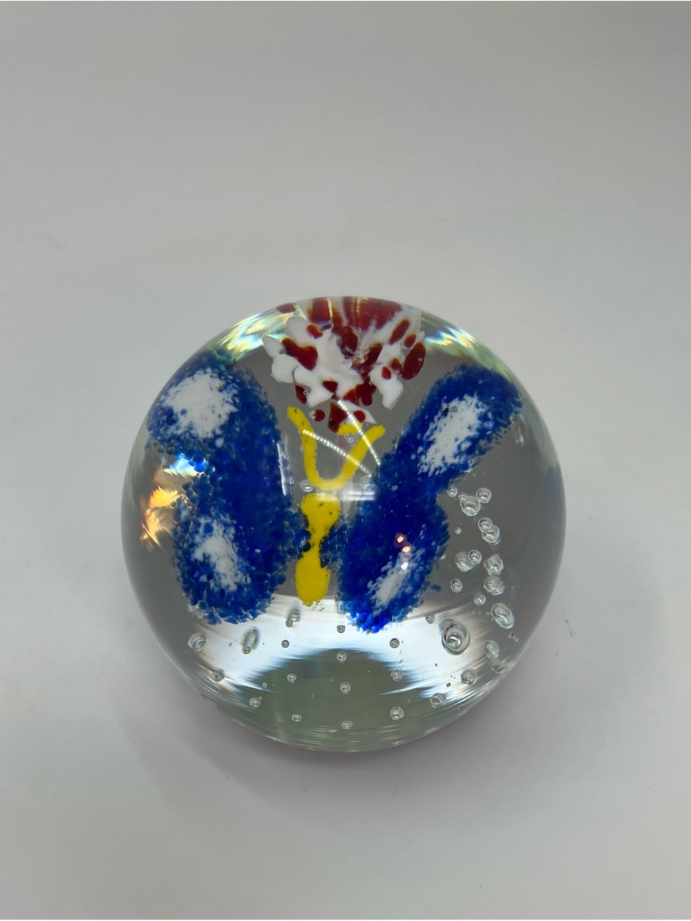 Glass Butterfly Paperweight - Blue, Yellow, Red